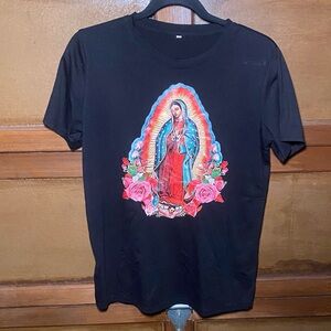 SHEIN Black Tee with Vibrant Religious Graphic